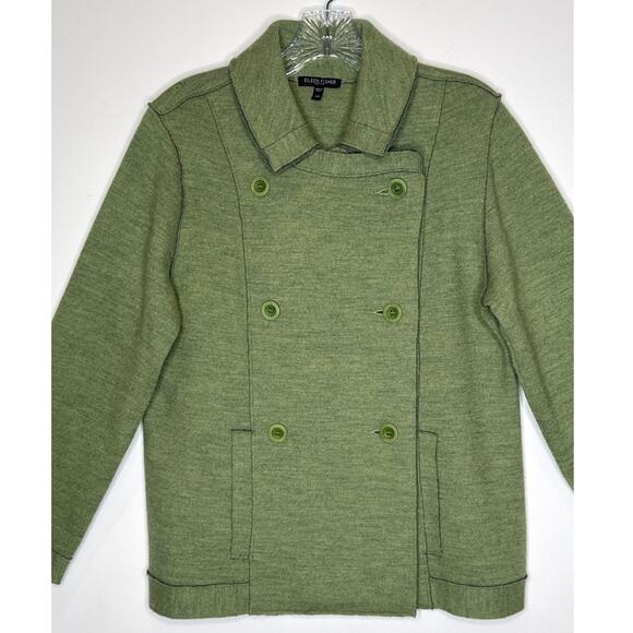 Eileen Fisher Petite Merino Wool Double-Breasted Peacoat Sweater Jacket medium P - Picture 6 of 12